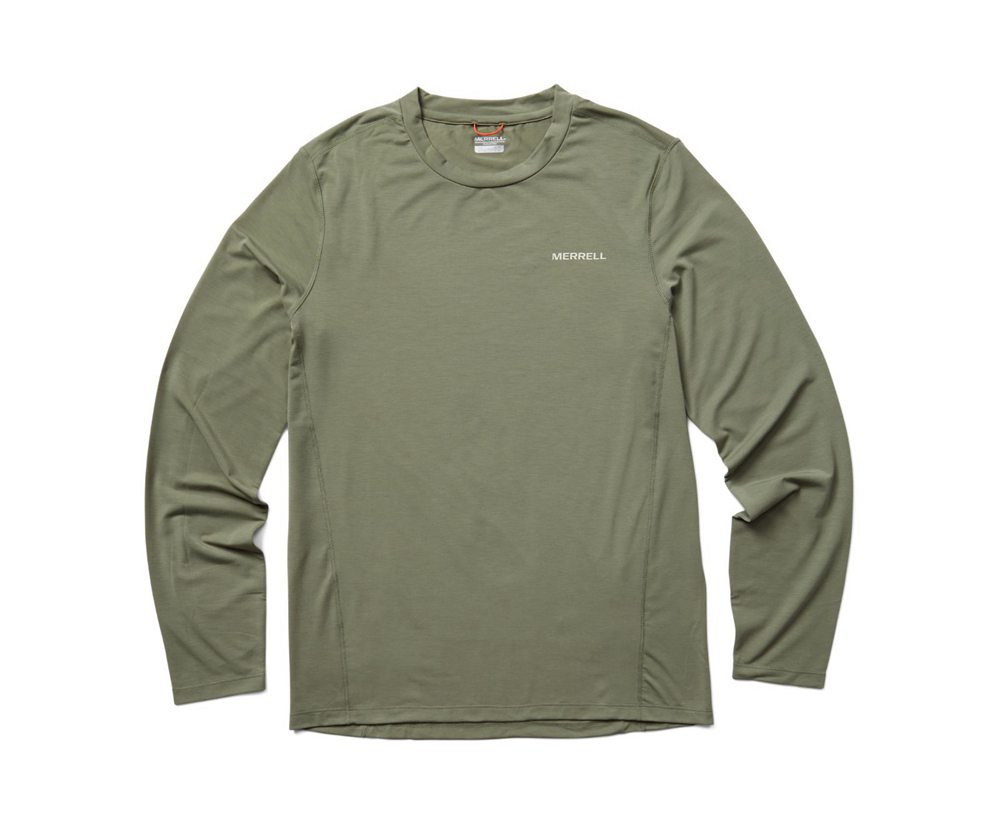 Długi Rękaw Merrell Męskie Oliwkowe - Tencel™ Tee - 312596-XCY